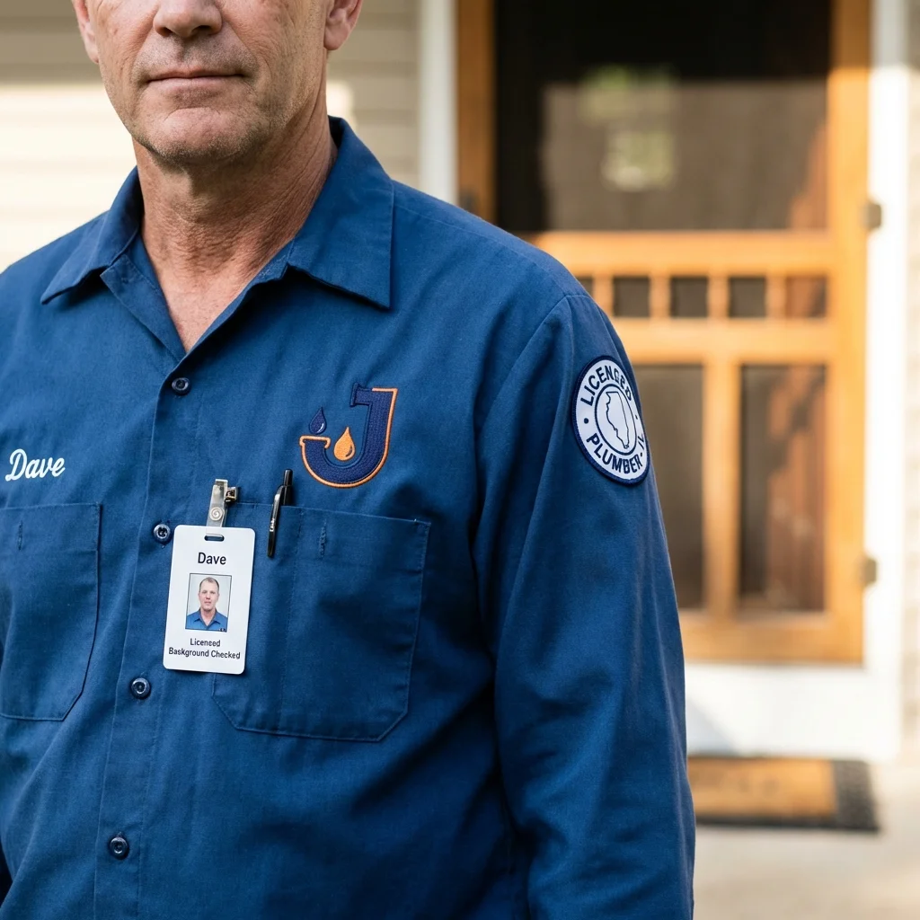 Licensed plumber showing ID badge in Salem, WI