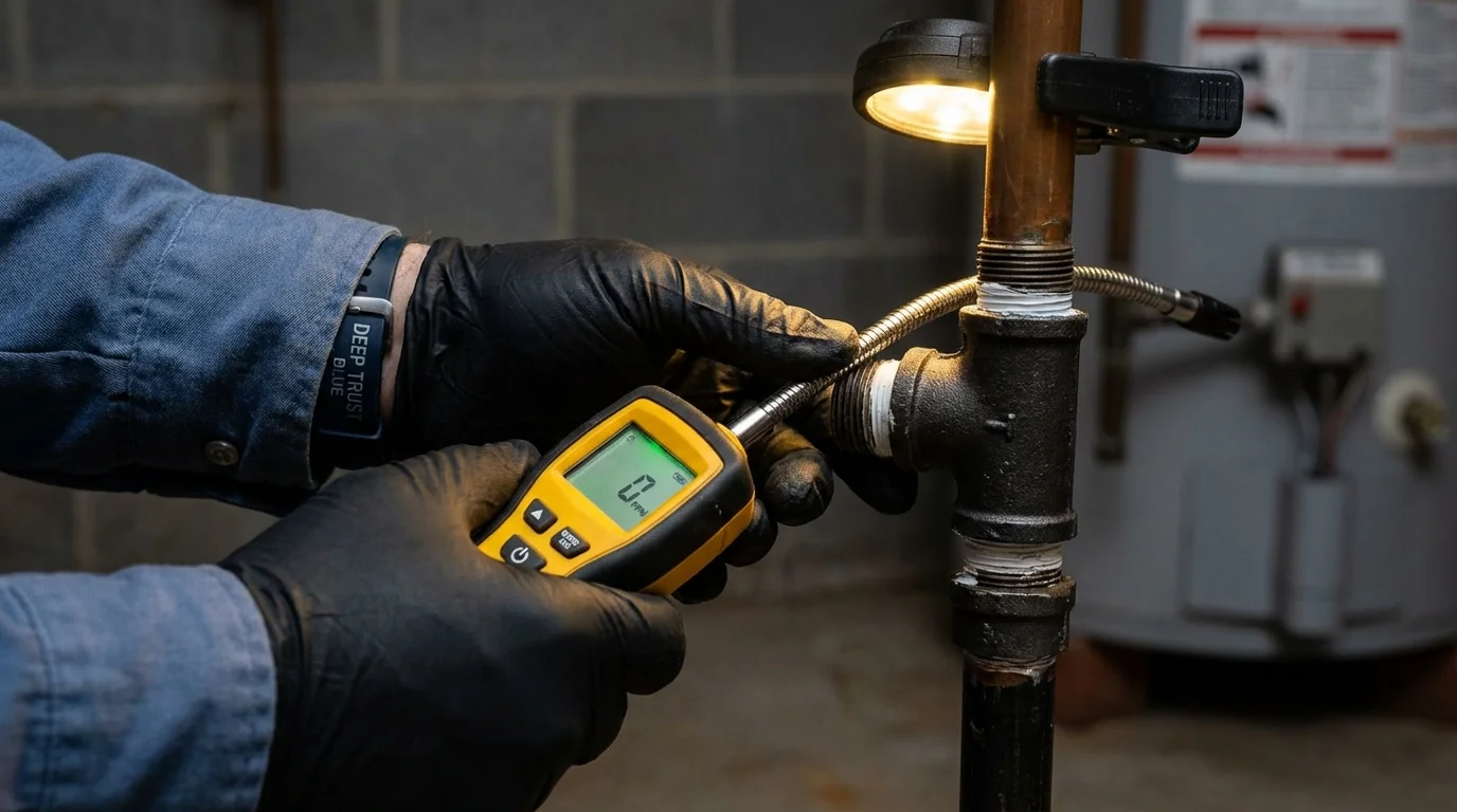 Gas leak detection with electronic sniffer by Johns Plumbing LLC in Salem