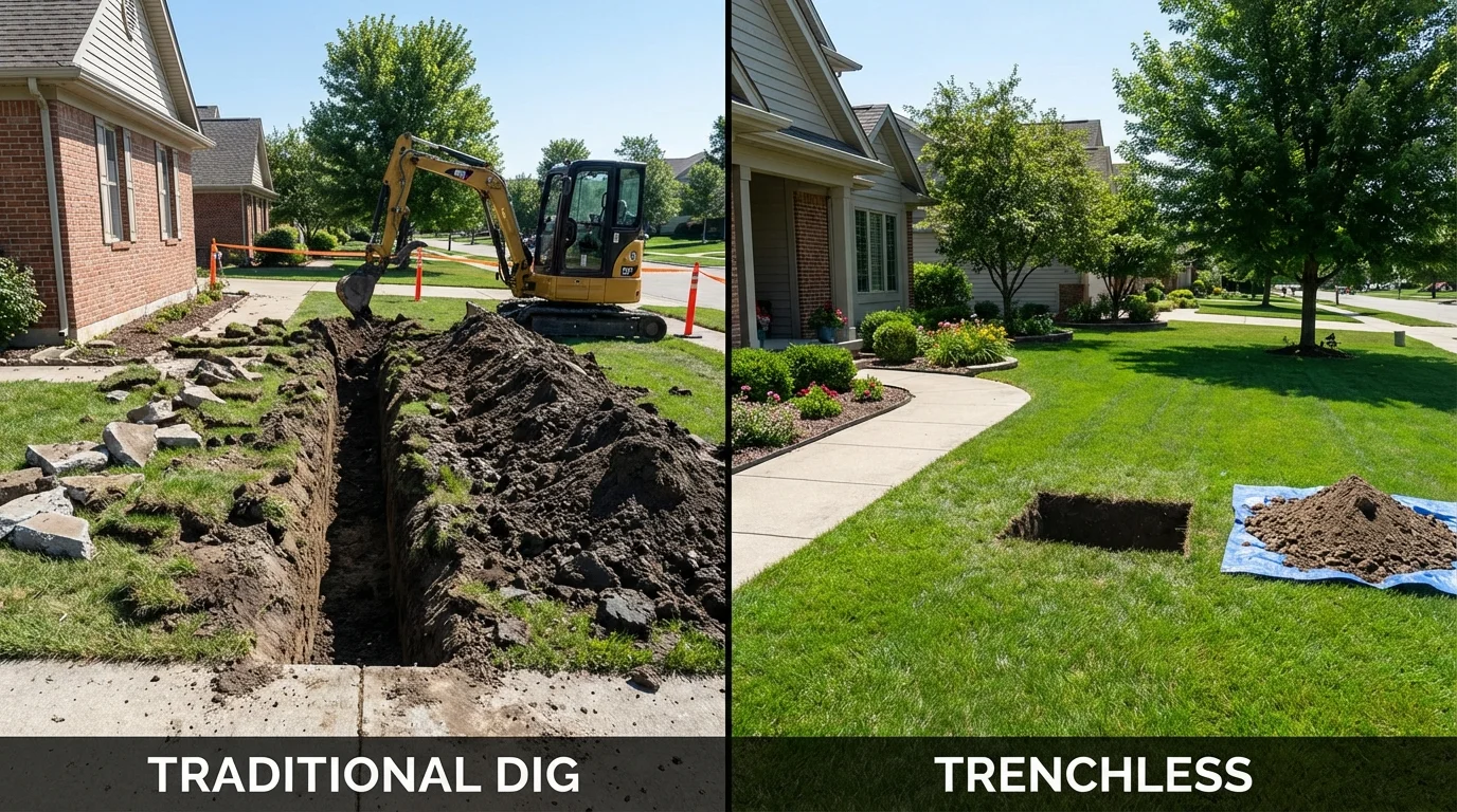 Trenchless sewer repair with minimal yard damage versus traditional excavation in Salem, WI